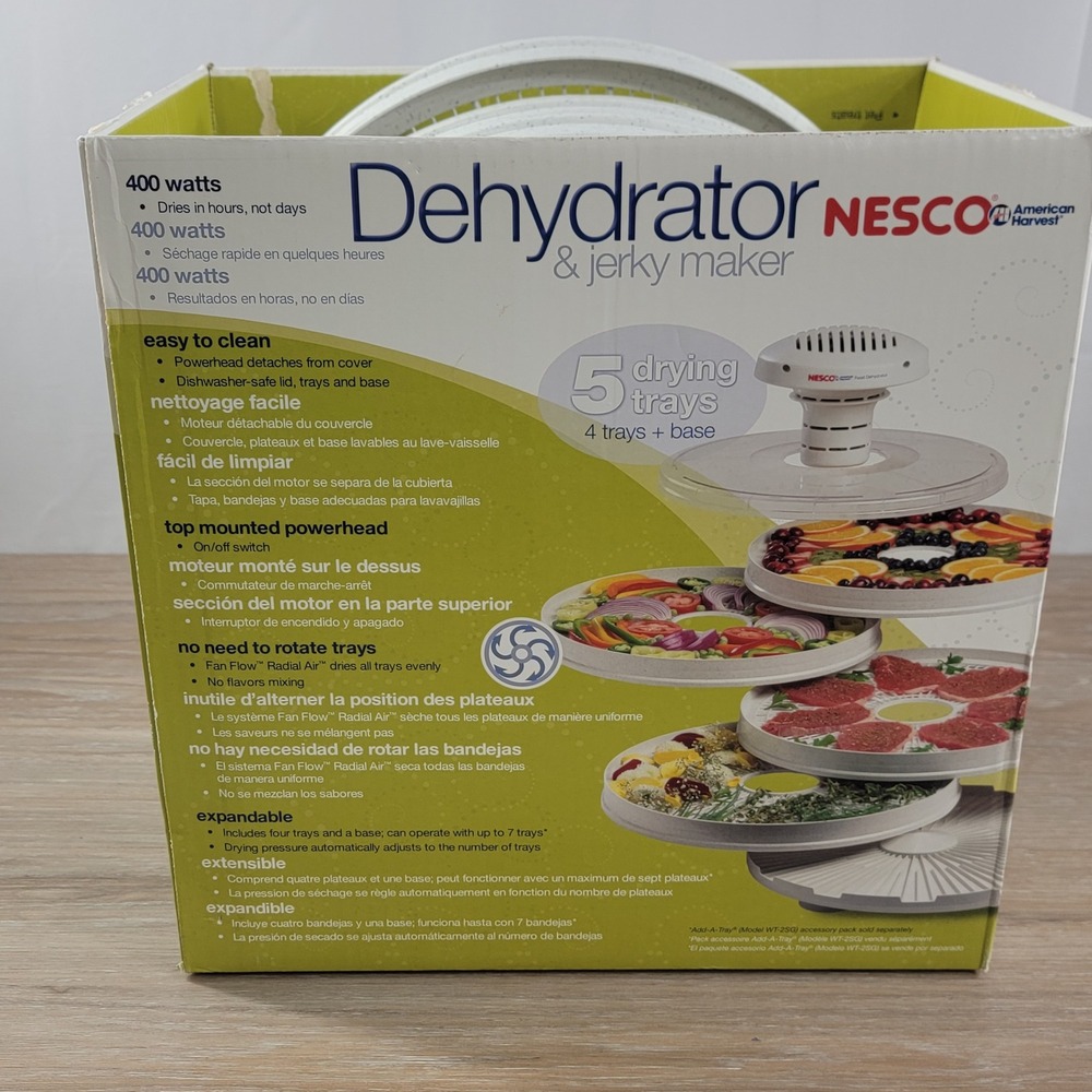 Nesco American Harvest Food Dehydrator Jerky Maker 400W 5-Tray Clear Lid FD-28JX